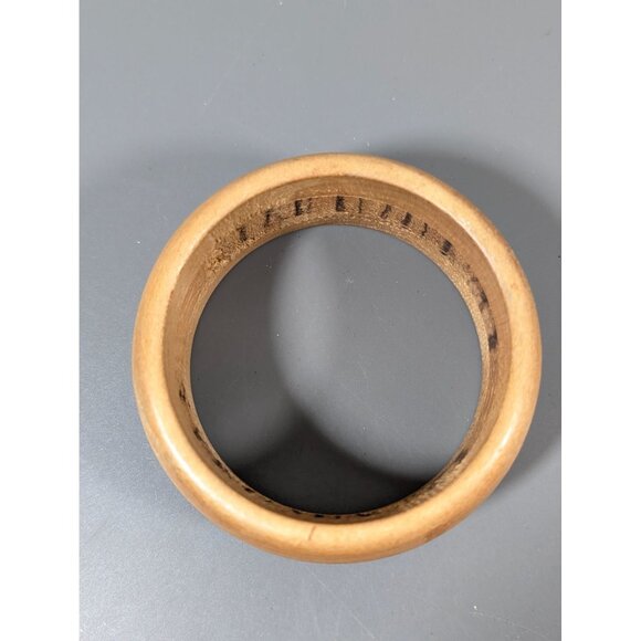 Vintage Brown Wood Inlay Wide Bangle Bracelet 8" Boho Tribal - Picture 2 of 6
